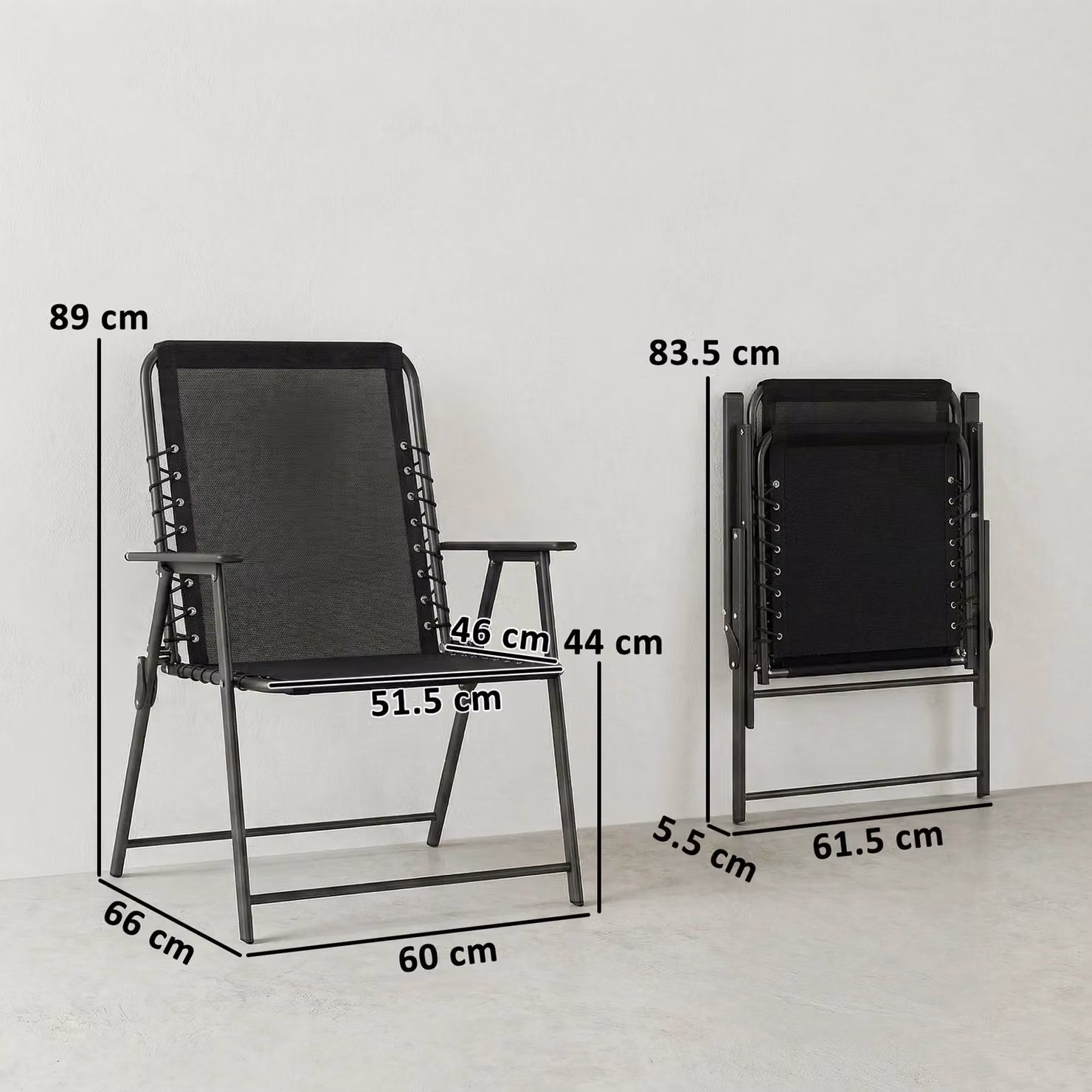 Outsunny Set of 4 Folding Garden Chairs in Black with Textilene Seats and Armrests – 3