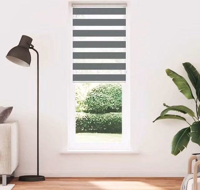 Berkfield Home Zebra Blind in Dark Grey, Polyester, W: 85 cm, H: 200 cm