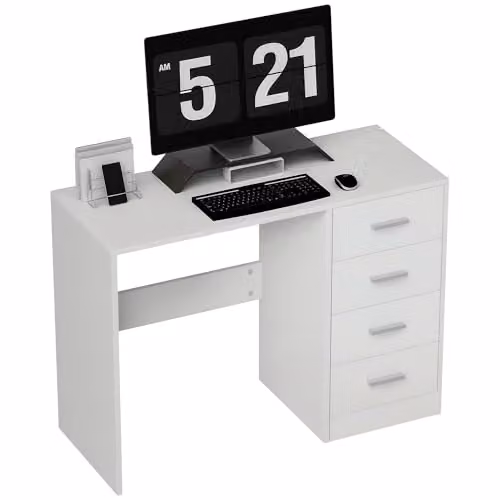 HOMCOM High Gloss Computer Writing Desk with Drawers, White
