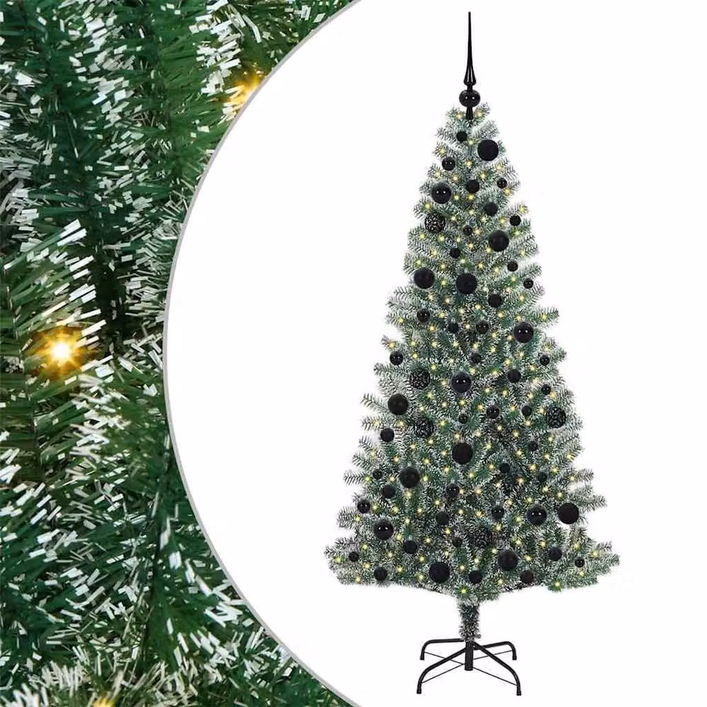 Berkfield Home Snow Flocked Artificial Christmas Tree with LED Lights, Green, Height: 180 cm – 2
