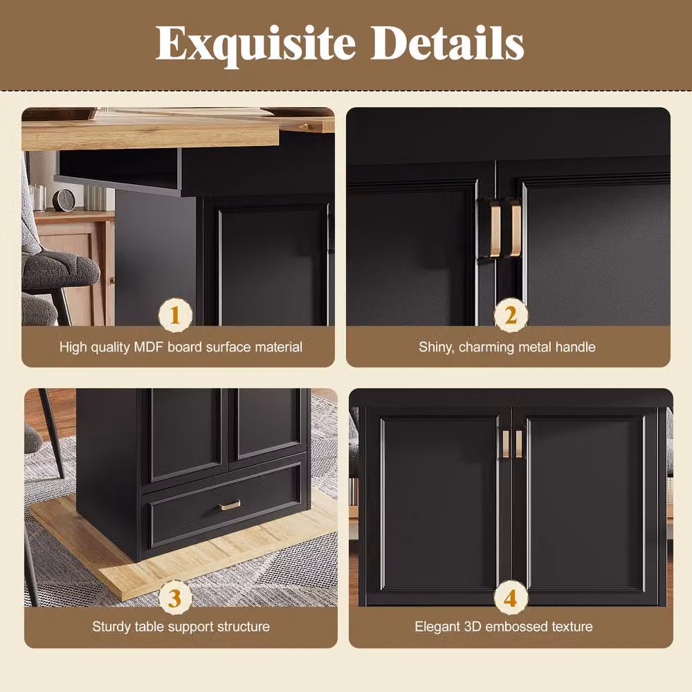Rolipo Extendable Rectangular Dining Table in Black with Storage for 6 Adults – 4