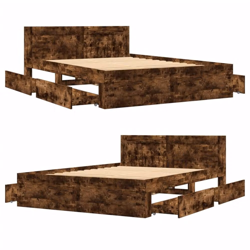 Berkfield Home Small Double Bed Frame with Headboard and Drawers in Smoked Oak Brown, W/D/H: 120 x 190 x 69 cm – 4
