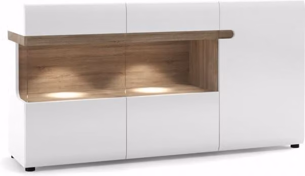 Furniture To Go Chelsea White High Gloss and Oak 3 Door Sideboard with Integrated Lighting and Soft Close Drawers – 5