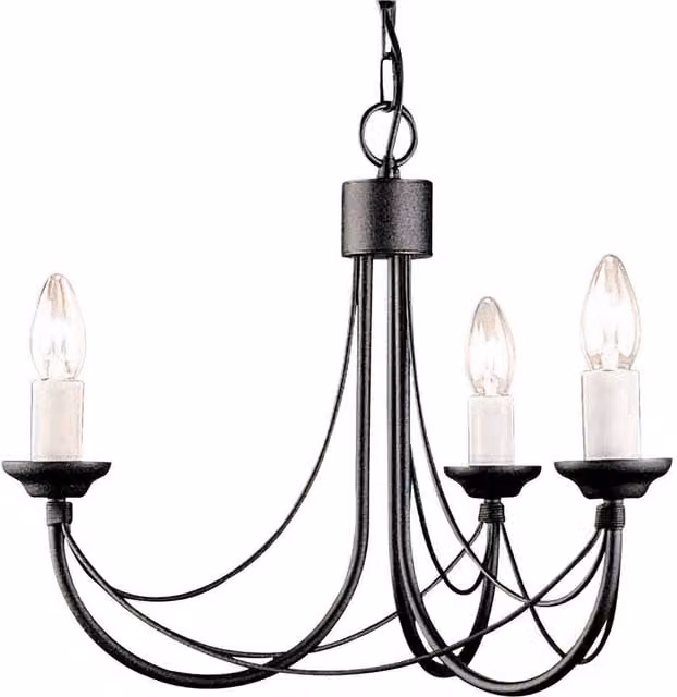 Netlighting Carisbrooke 3 Light Vintage Suspended Chandelier in Black with Glass and Metal Details, E14