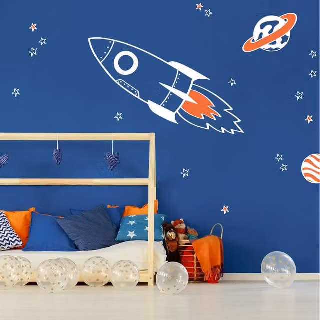 Stickerscape Rocket and Stars Modern Adhesive Wall Sticker Pack in White
