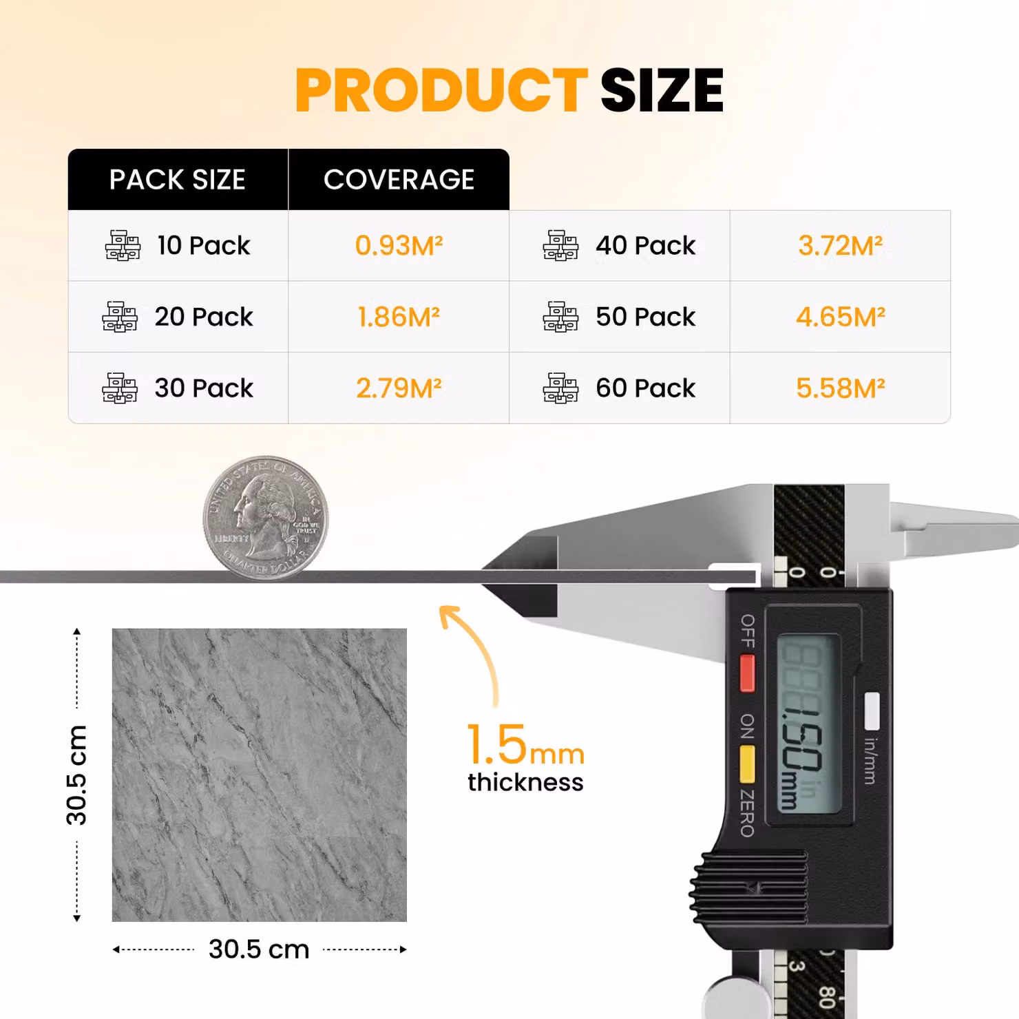 Novecrafto Self Adhesive Grey Marble Effect Vinyl Floor Tiles, Pack of 30, W/D: 30.5 x 30.5 cm – 3