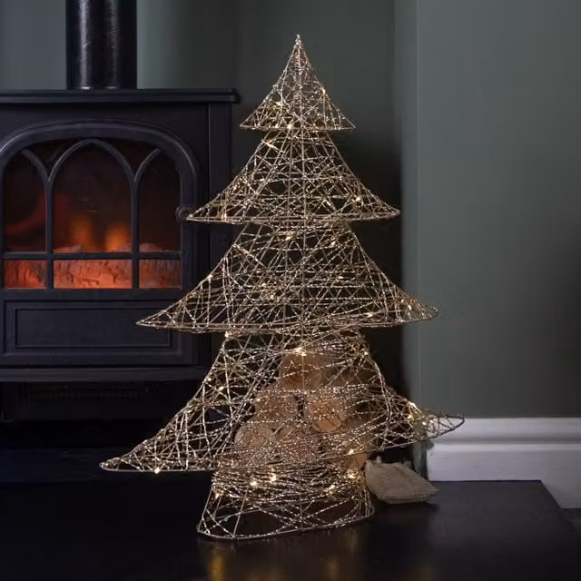 Samuel Alexander Gold Weave Geometric Christmas Tree with Warm White LEDs, Height: 60 cm – 1