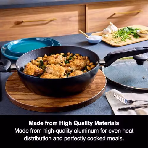Morphy Richards Black Forged Aluminium Lidded Saute Pan with Ceramic Coating and Glass Lid, 28 cm – 2