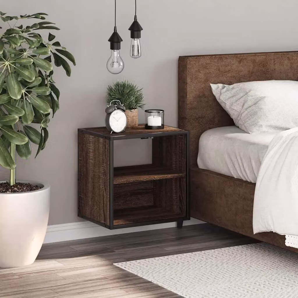 Berkfield Home Wall-mounted Bedside Cabinet in Brown Oak, W: 40 cm, D: 31 cm, H: 39.5 cm – 3