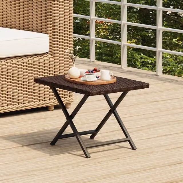 Berkfield Home Brown Poly Rattan Folding Table W/D/H: 45 x 35 x 32 cm