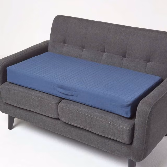 Homescapes Cotton Orthopaedic Foam Booster Cushion in Blue, W: 100 cm