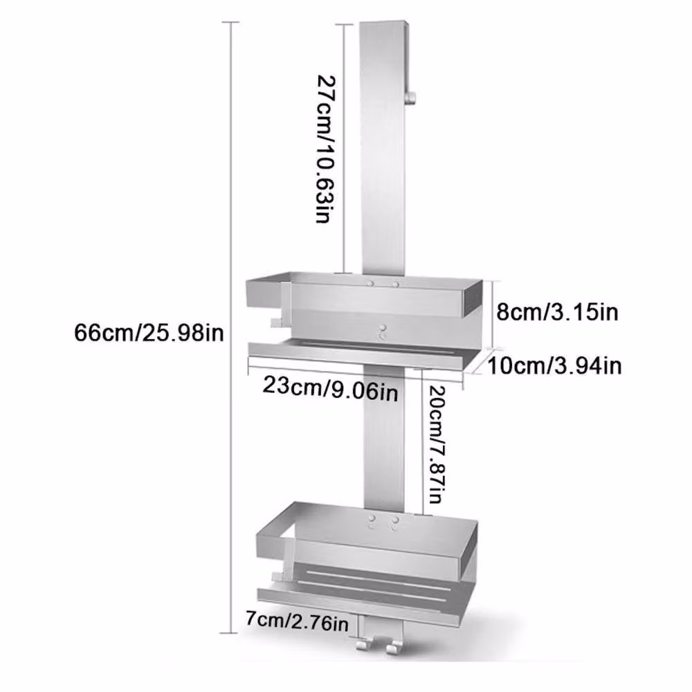 VOGREX 2 Tier Hanging Over Door Stainless Steel Bathroom Shower Caddy Rack in Silver – 2