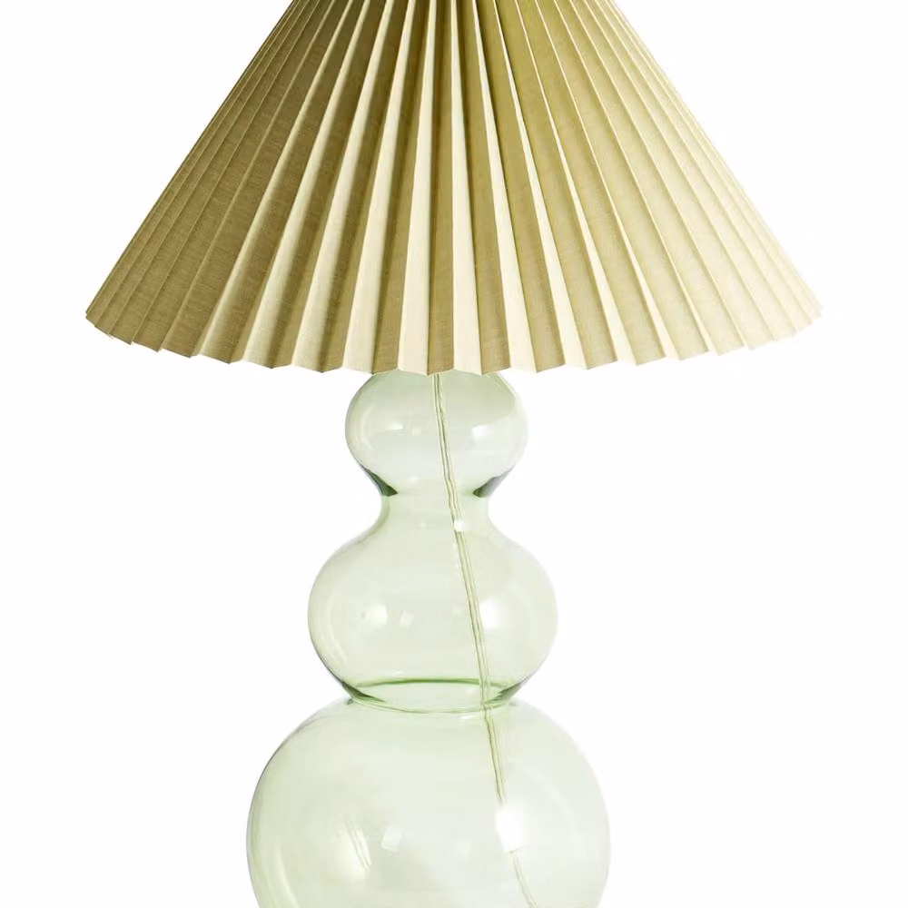 Wyld and Coco Green Glass Table Lamp with Pleated Bell Shade – 2