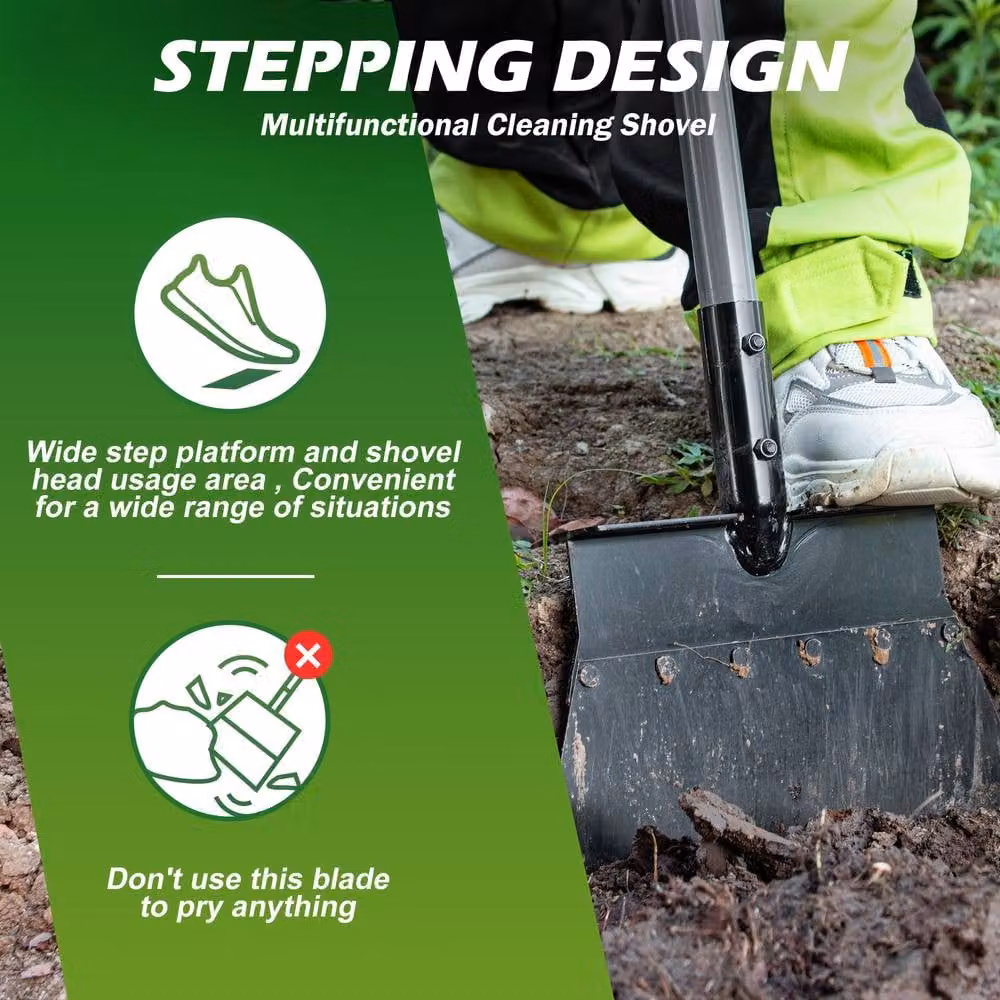 Walensee Sturdy Steel Garden Spade in Black with Adjustable Handle and Foot Pedal, 136 cm – 7