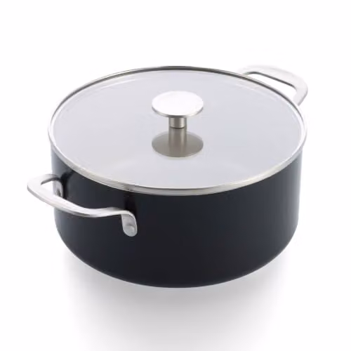 KitchenAid Aluminium Ceramic Non-Stick Casserole Dish with Glass Lid, Black, Diameter: 24 cm