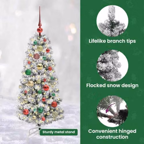 vidaXL Artificial Hinged Christmas Tree in Green and White, Height: 120 cm – 5