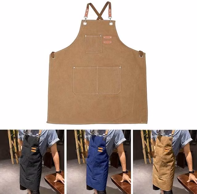 FLAVORA Unisex Brown Waxed Canvas Work Apron, Waterproof and Oil Resistant, W/H: 100 x 15 cm