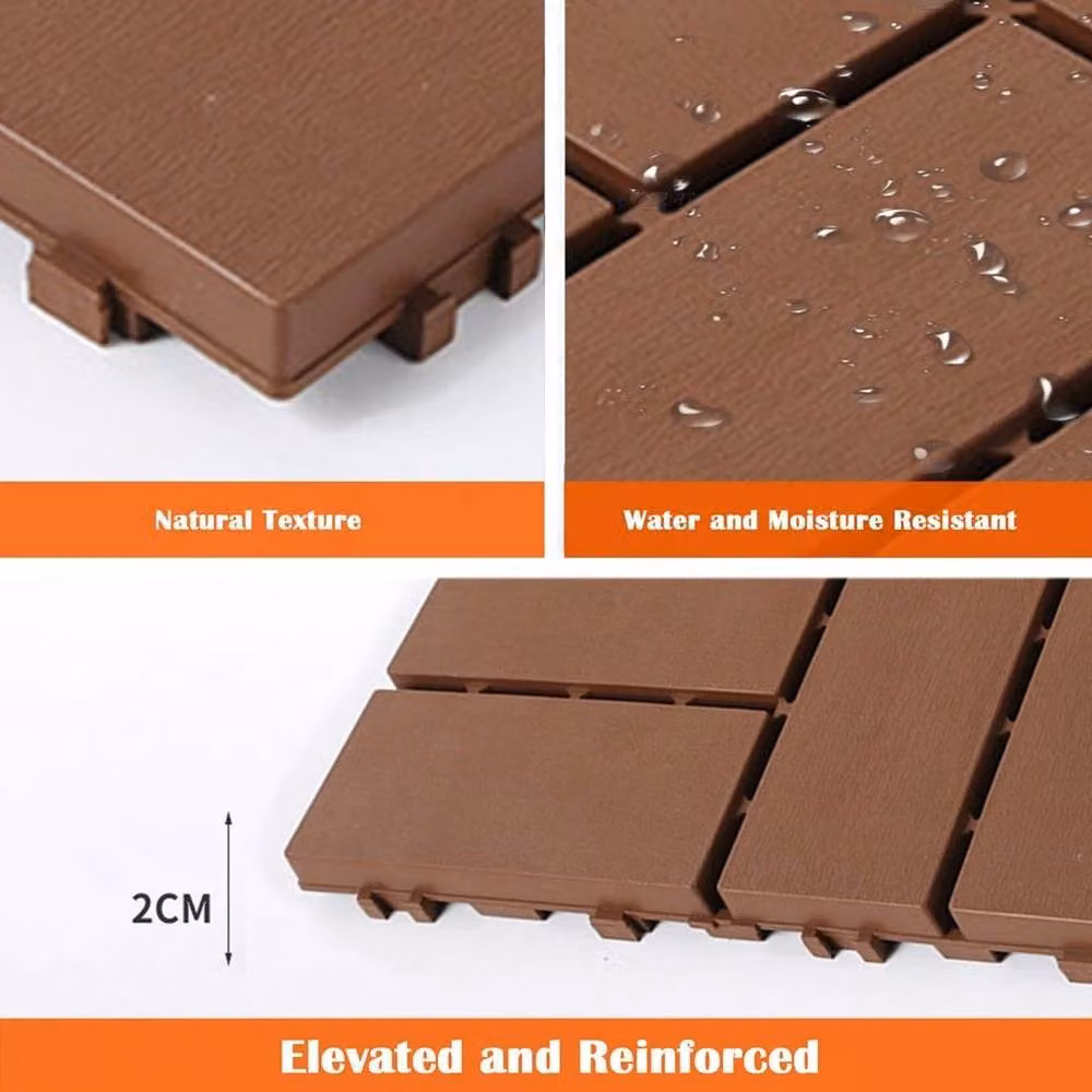 FLAVORA Brown Anti-Slip Interlocking Plastic Deck Tiles, W/D/H: 44 x 30 x 30 cm – 3