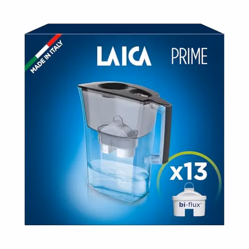 LAICA Prime Line Water Filter Jug and 13 Bi-flux Cartridges, Black, 3 l