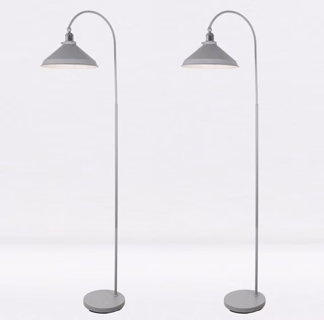 First Choice Lighting Maxwell Set of 2 Adjustable Floor Reading Lamps in Flint Grey with Polished Chrome Metal Detail