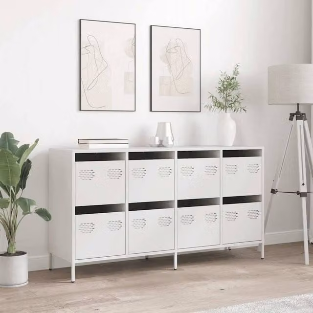 Berkfield Home White Matt Metal Sideboard W/D/H: 135 x 39 x 73.5 cm
