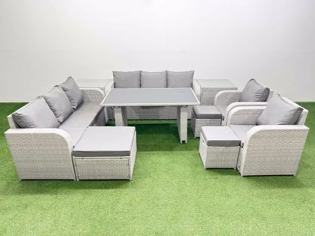Fimous 11 Seater PE Rattan Outdoor Reclining Furniture Set in Light Grey