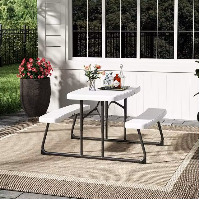 Livingandhome Kids Foldable Garden Picnic Table and Bench Set in Beige, Width: 95.5 cm