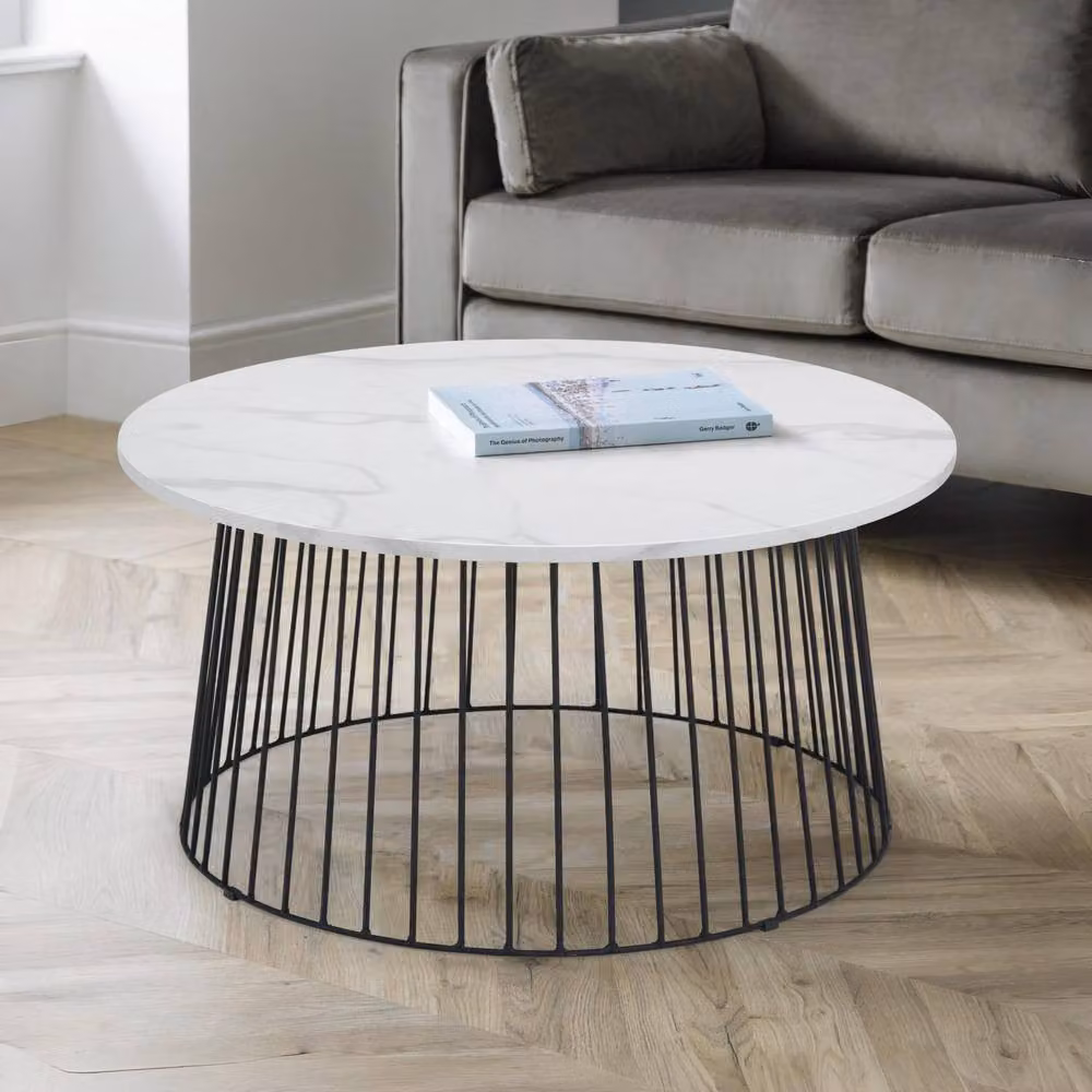 Cheshire Torridon Round Coffee Table in White Marble and Black – 2
