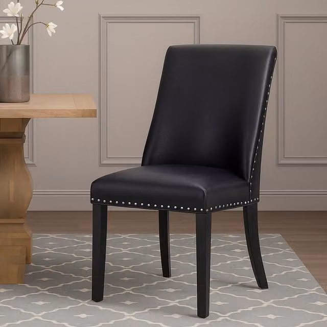 Orsina Modern Black Leather Effect Dining Chair with Birch Wood Frame – 2