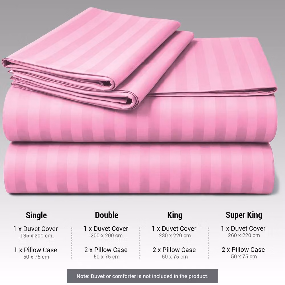 Pamposh Pink Embossed Striped Microfibre Duvet Cover and Pillowcase Set, W: 180 cm, L: 200 cm – 2