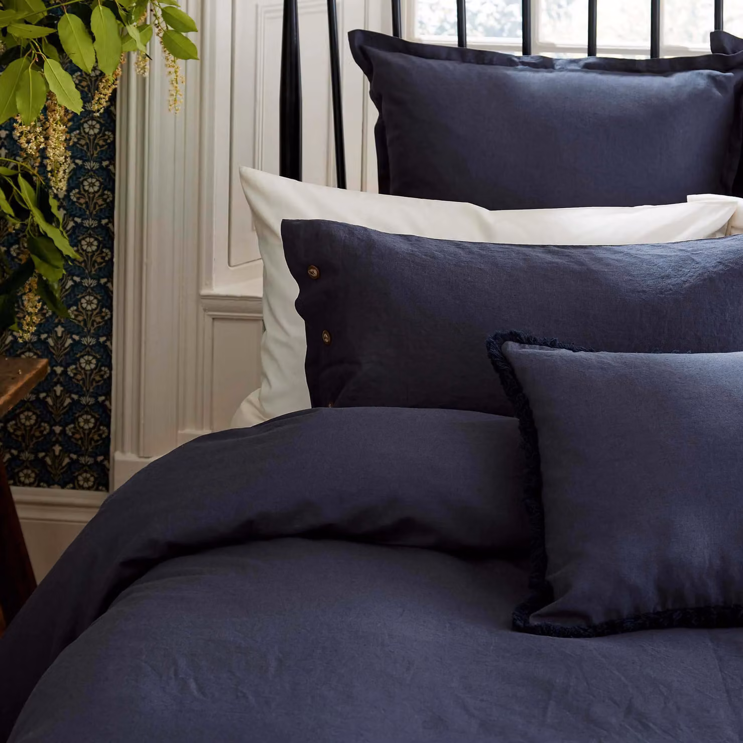 Morris & Co Blue and Grey Plain Dye Linen Cotton Duvet Cover – 4
