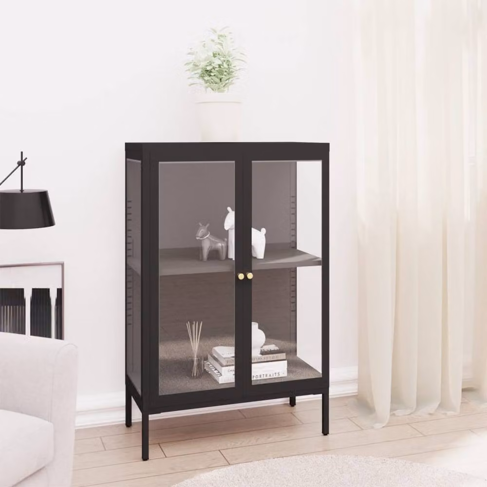 Berkfield Home Black Steel and Glass Sideboard, W: 75 cm, D: 35 cm, H: 105 cm – 2