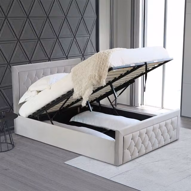 Mia King Size Ottoman Bed in Grey Brushed Velvet with Under Mattress Storage Space
