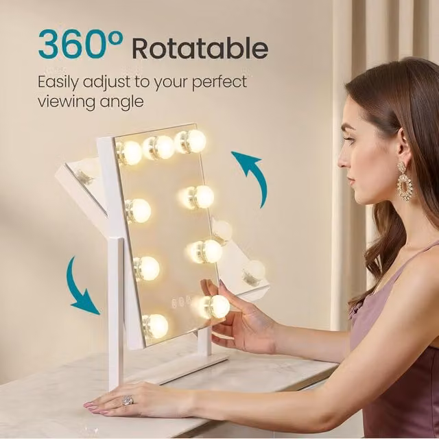 SONGMICS Vanity Makeup Mirror with Lights and Charging Ports, Matte White, W: 36.0 cm, D: 30.5 cm, H: 6.5 cm