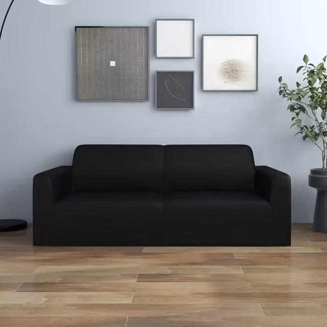 Berkfield Home 2-Seater Stretch Sofa Slipcover in Black Polyester Jersey