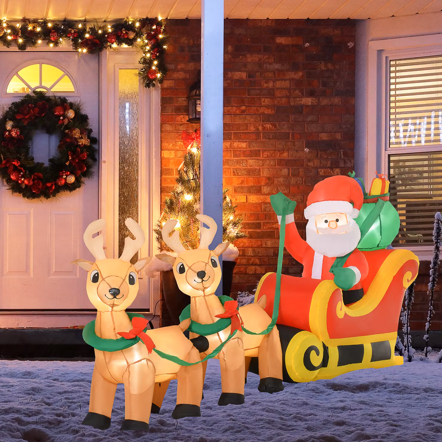HOMCOM Multicolour Inflatable Santa Claus on Sleigh with LED Lights, 1.1 m Height for Indoor and Outdoor Christmas Decoration – 2