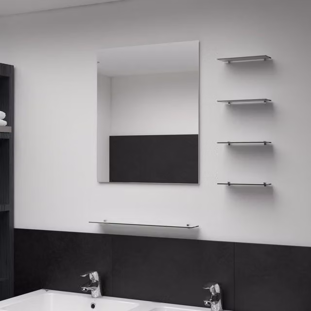 Berkfield Home Modern Rectangular Wall Mirror with 5 Shelves, Silver, W: 50 cm, H: 60 cm