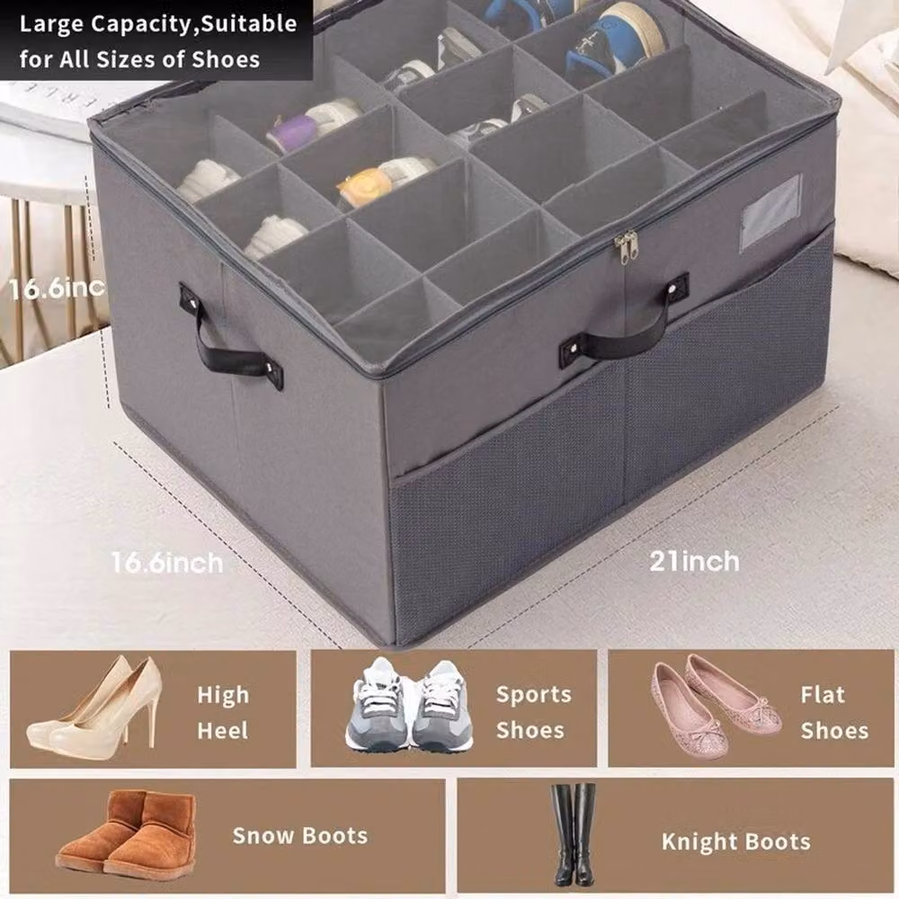 Kelvenix Set of 2 Durable Grey and Transparent Fabric Shoe Storage Boxes with Label Holders – 2