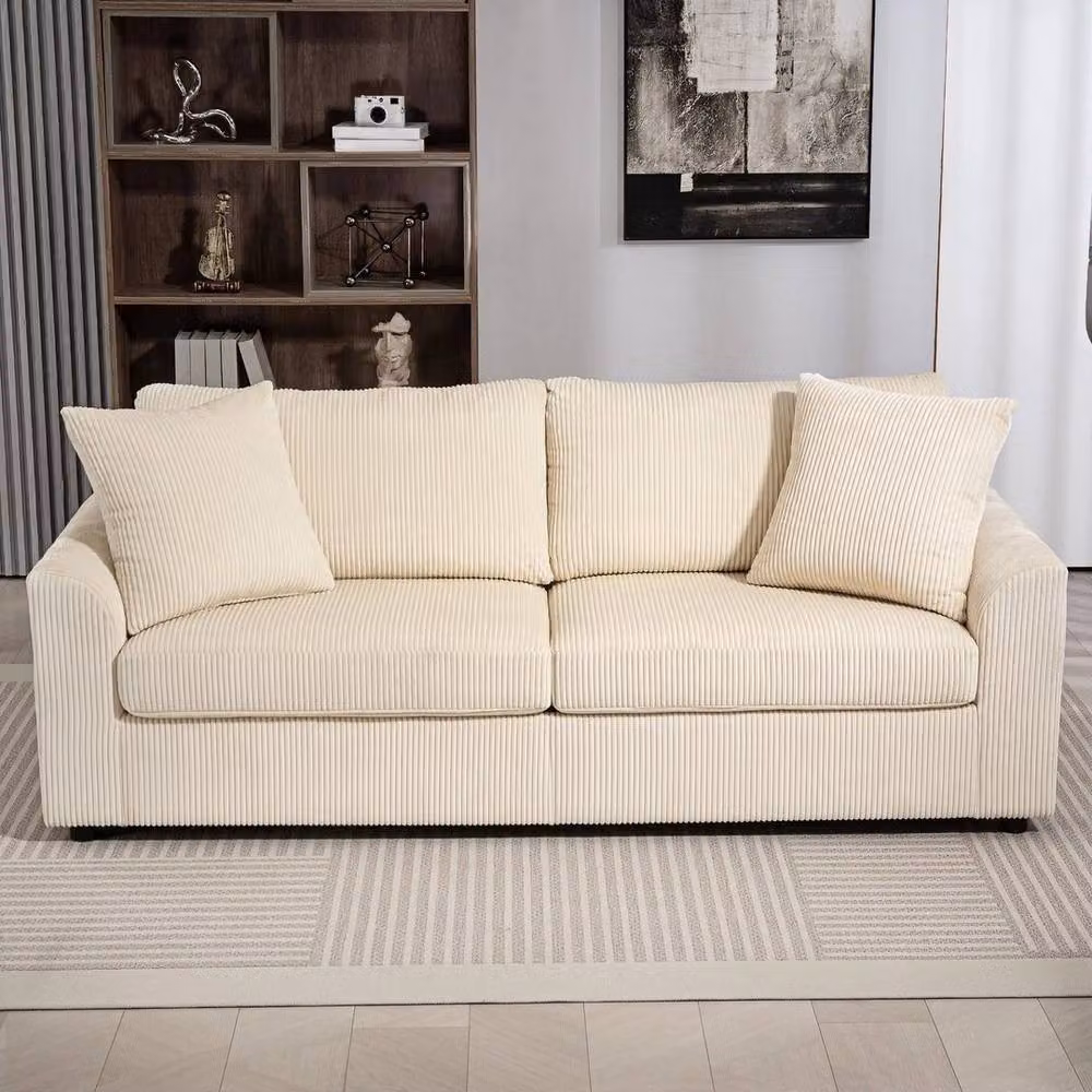 FORGEVIO Beige Jumbo Cord Upholstered Modern Sofa with Spring Core Cushions, Width: 212 cm – 2