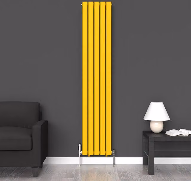 Lux Heat Flat Coloured Vertical Steel Radiator in Sunflower Yellow, H 180 cm x W 35 cm