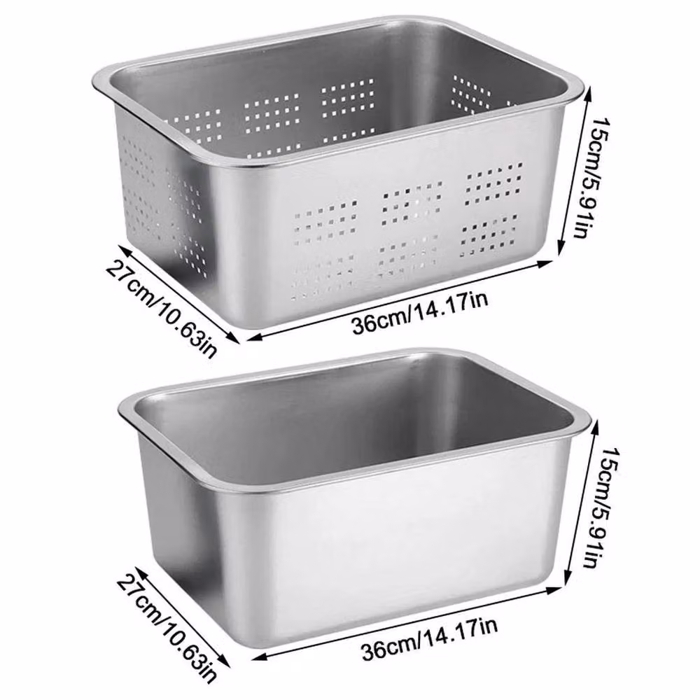 EONLION 2-Piece Stainless Steel Washing Up Bowl and Colander Set in Silver – 2