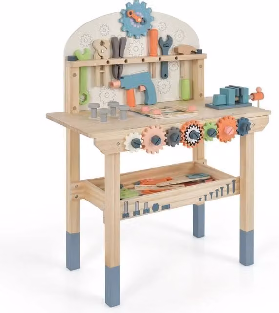 Costway Large Wooden Play Tool Workbench with Multicolour Tool Set – 1