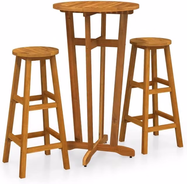 Berkfield Home 3 Piece Bar Set in Brown Oiled Solid Acacia Wood