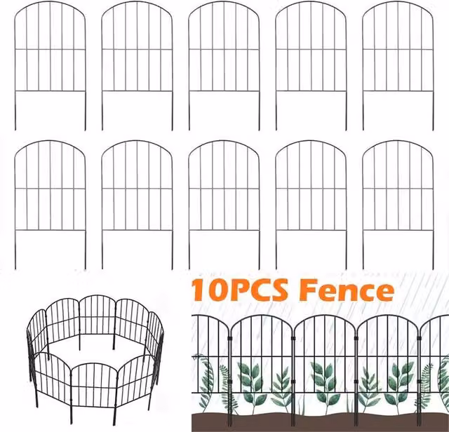 FLAVORA Black Metal Effect Lawn Border Edge Fence, Pack of 10, W: 100 cm, H: 15 cm – 1