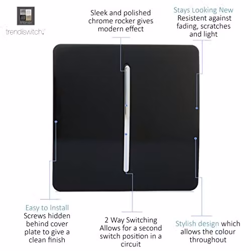 Trendi 1 Gang 2 Way Modern Glossy Matt Black Tactile Light Switch – 2