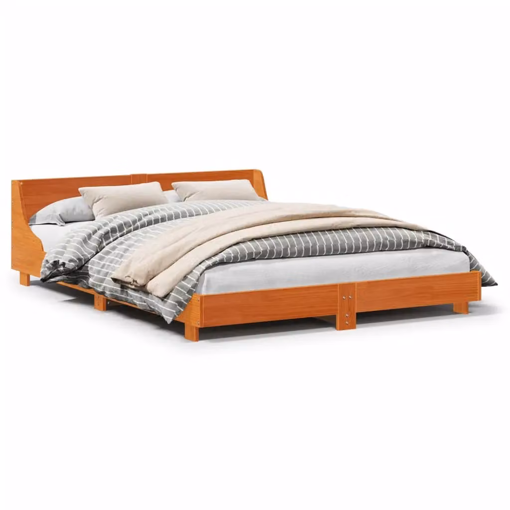 Berkfield Home Solid Wood Pine Bed Frame in Wax Brown, W/D/H: 160 x 200 cm – 2