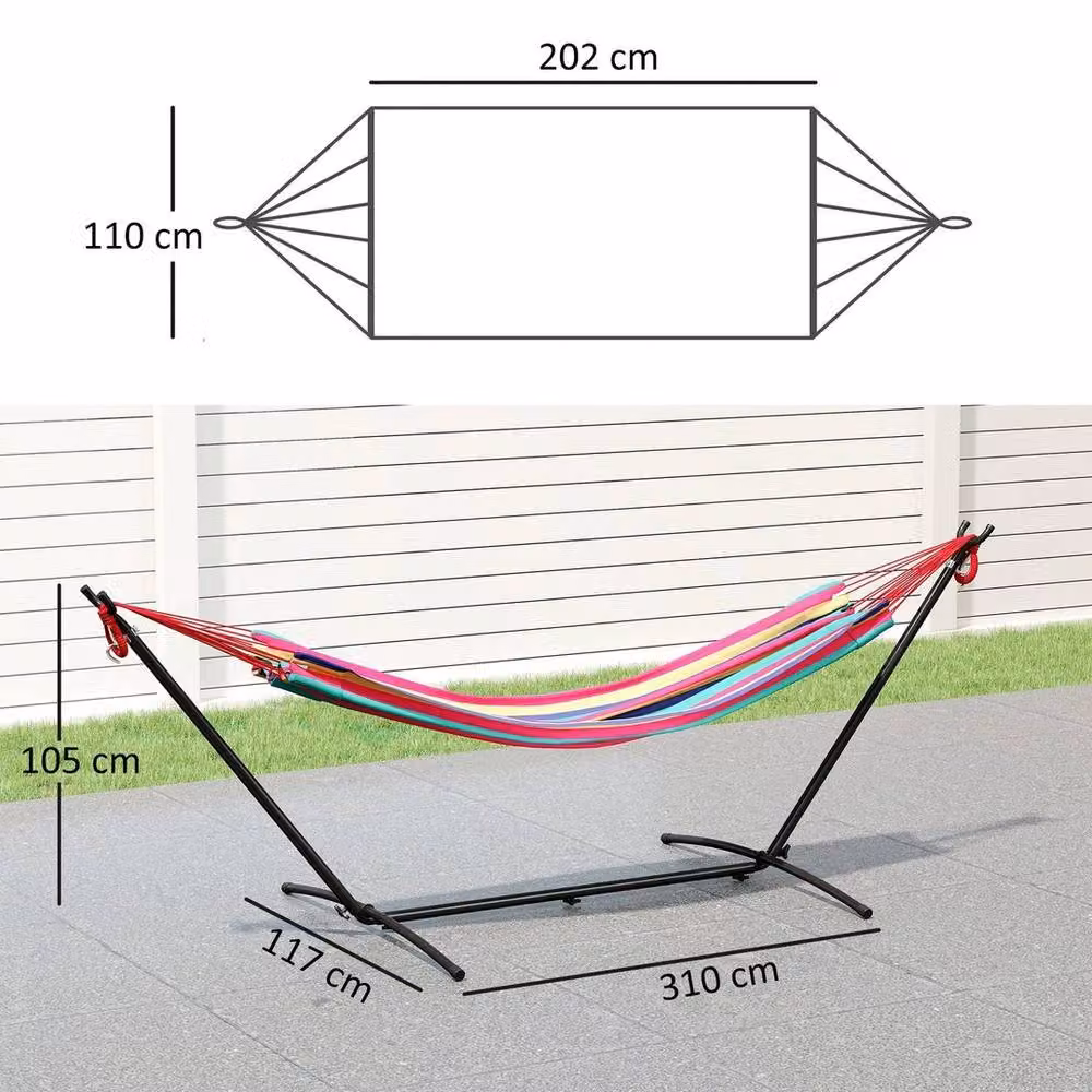 NESTLUNE Multicolour Striped Fabric Hammock with Metal Stand for Adults – 2