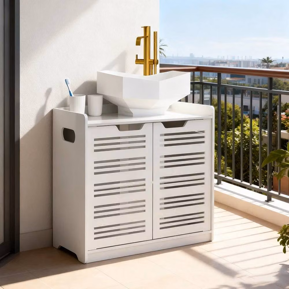 EONLION White Double Door Under Sink Bathroom Storage Cupboard with Internal Shelves – 3