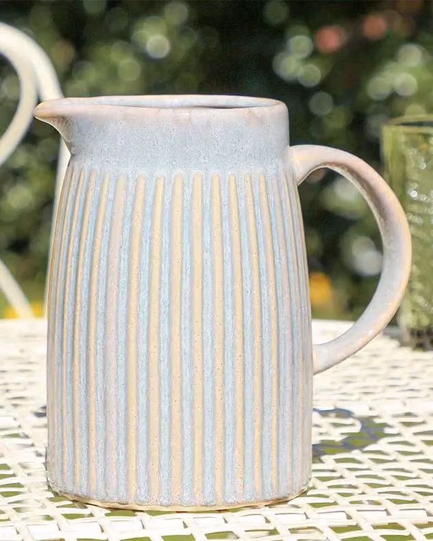 Dibor Large Rustic Ceramic Flower Pot and Pitcher Jug Vase in Blue Striped Design – 3