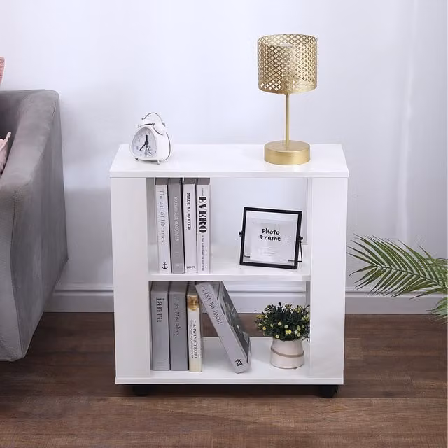 HMD White MDF Storage Side Table with Castors